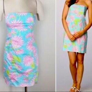Lilly Pulitzer Pink And Blue Franco Strapless Dress